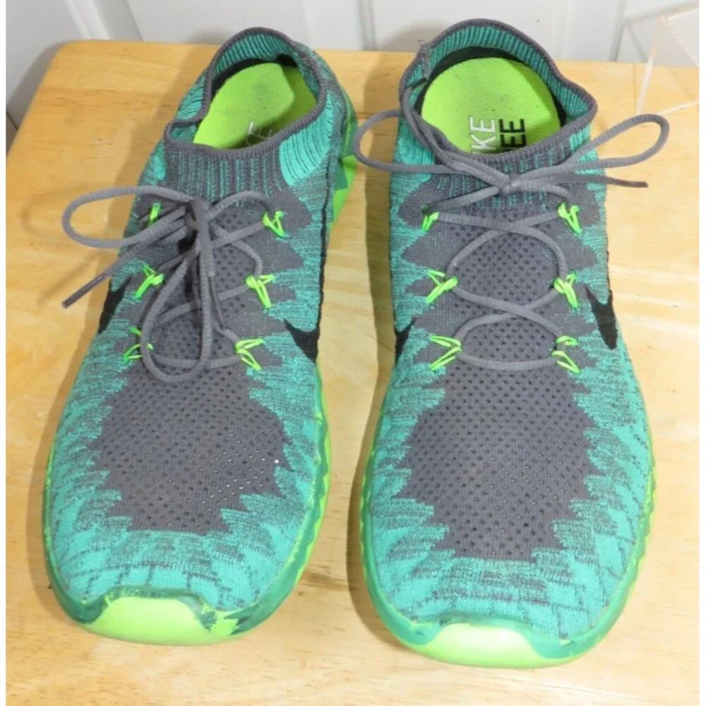 Nike Free Flyknit 3.0 Green/Lime/Gray Athletic Shoes Men's Size 11.5
